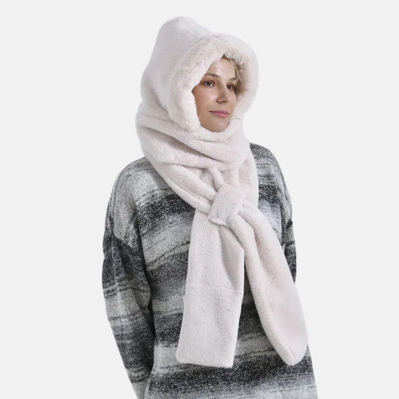 Superweicher 2-in-1-Langschal und Mütze aus hochwertigem Kunstfell, rosa