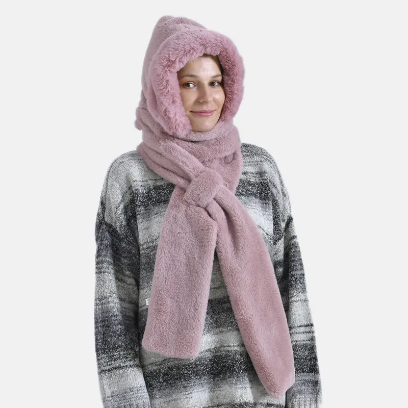 Superweicher 2-in-1-Langschal und Mütze aus hochwertigem Kunstfell, rosa