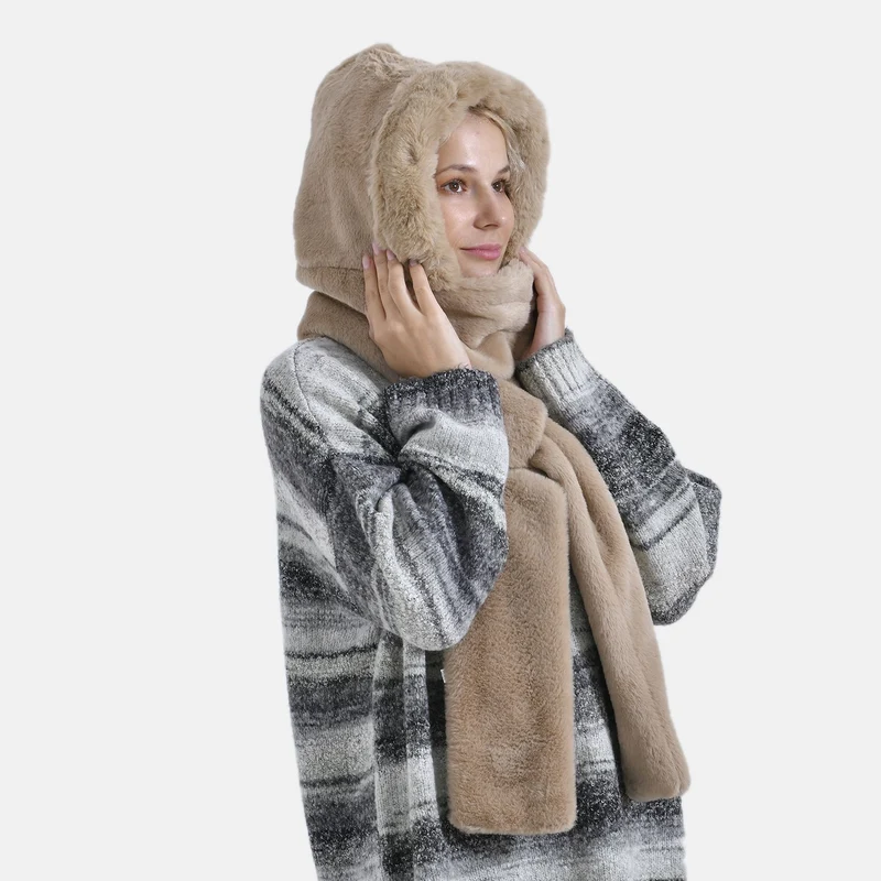 Superweicher 2-in-1-Langschal und Mütze aus hochwertigem Kunstfell, rosa